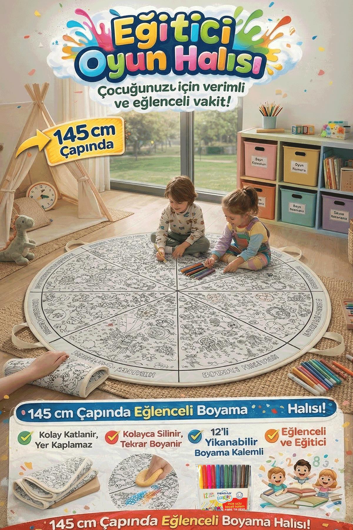 Eğitici Boyama Halısı - Zeka Geliştirici Aktivite Seti - Tekrar Boyanabilir V2