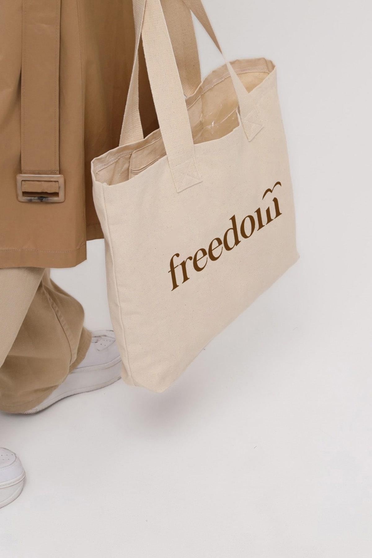 Freedom Baskılı Yatay Kanvas Çanta