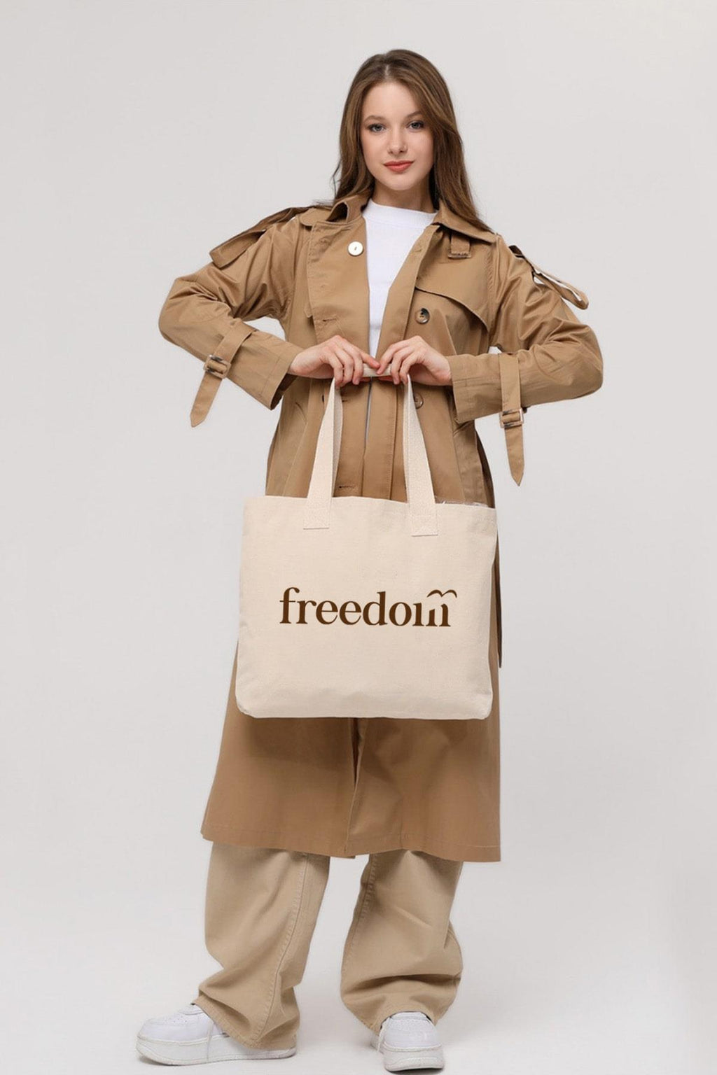 Freedom Baskılı Yatay Kanvas Çanta