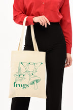 Frogs Baskılı Ham Bez Çanta