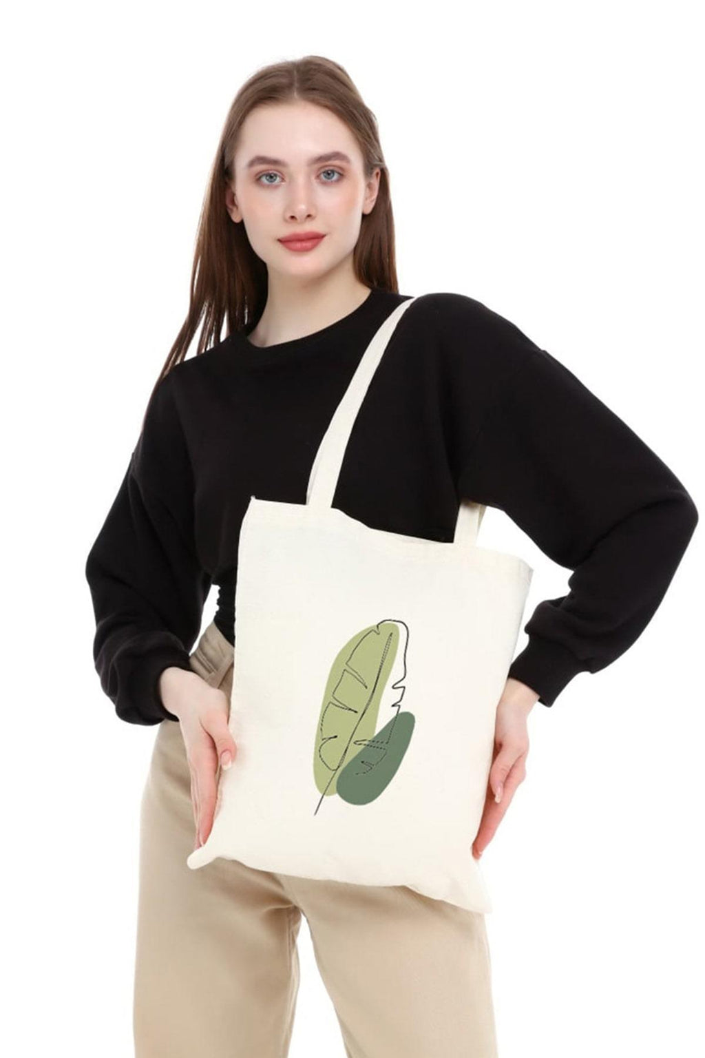 Green Leaf Baskılı Ham Bez Çanta