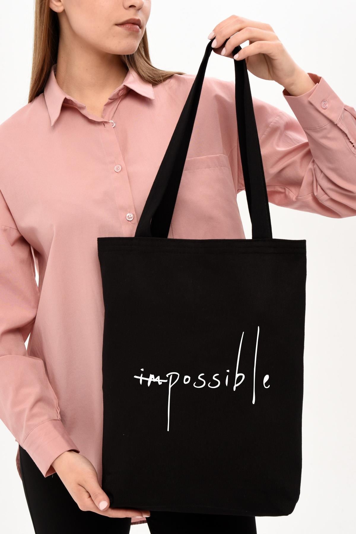 Siyah Kanvas Impossible Baskılı Çanta