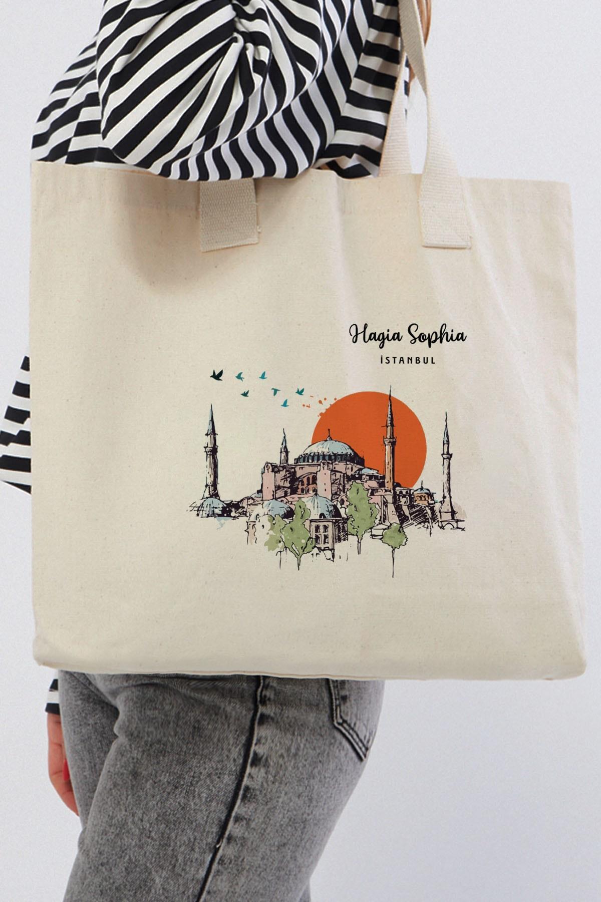 Ayasofya Baskılı Yatay Kanvas Bez Çanta