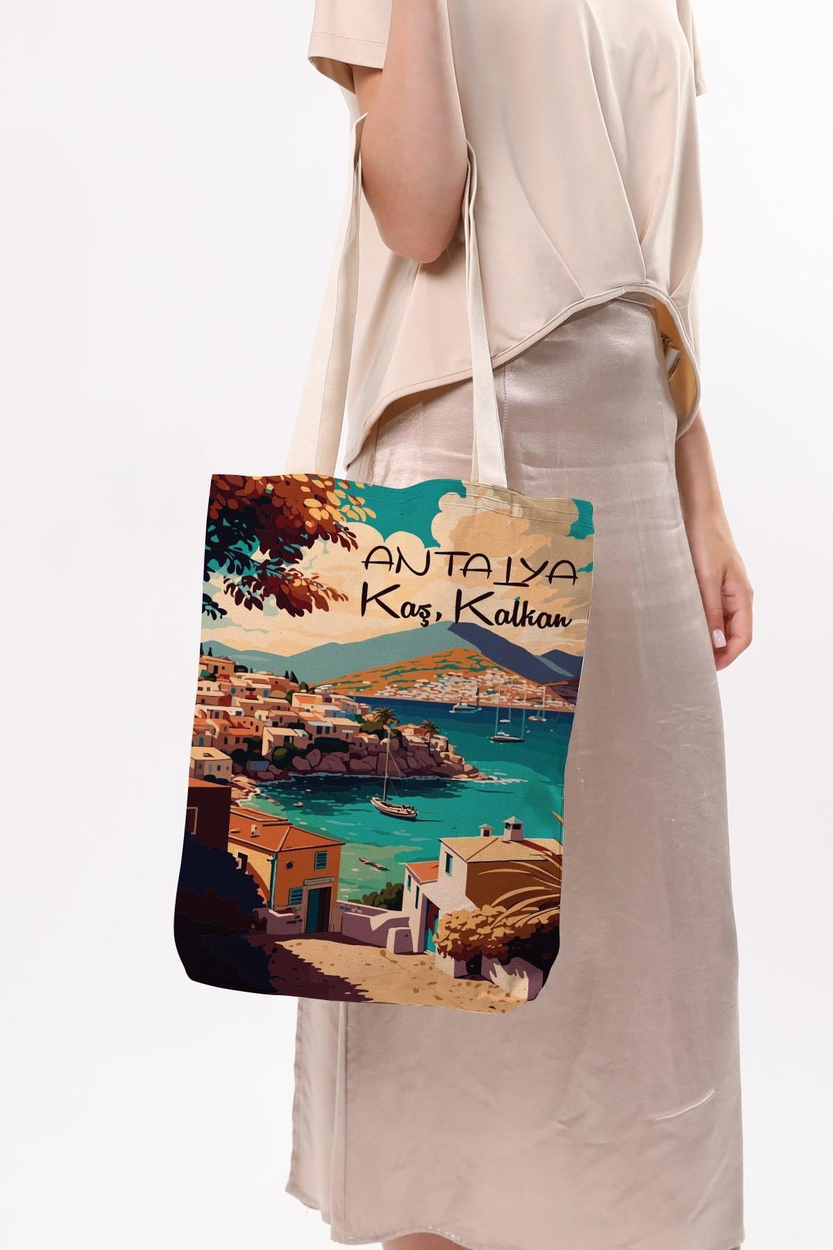 Kanvas Antalya Kaş Baskılı Bez Çanta