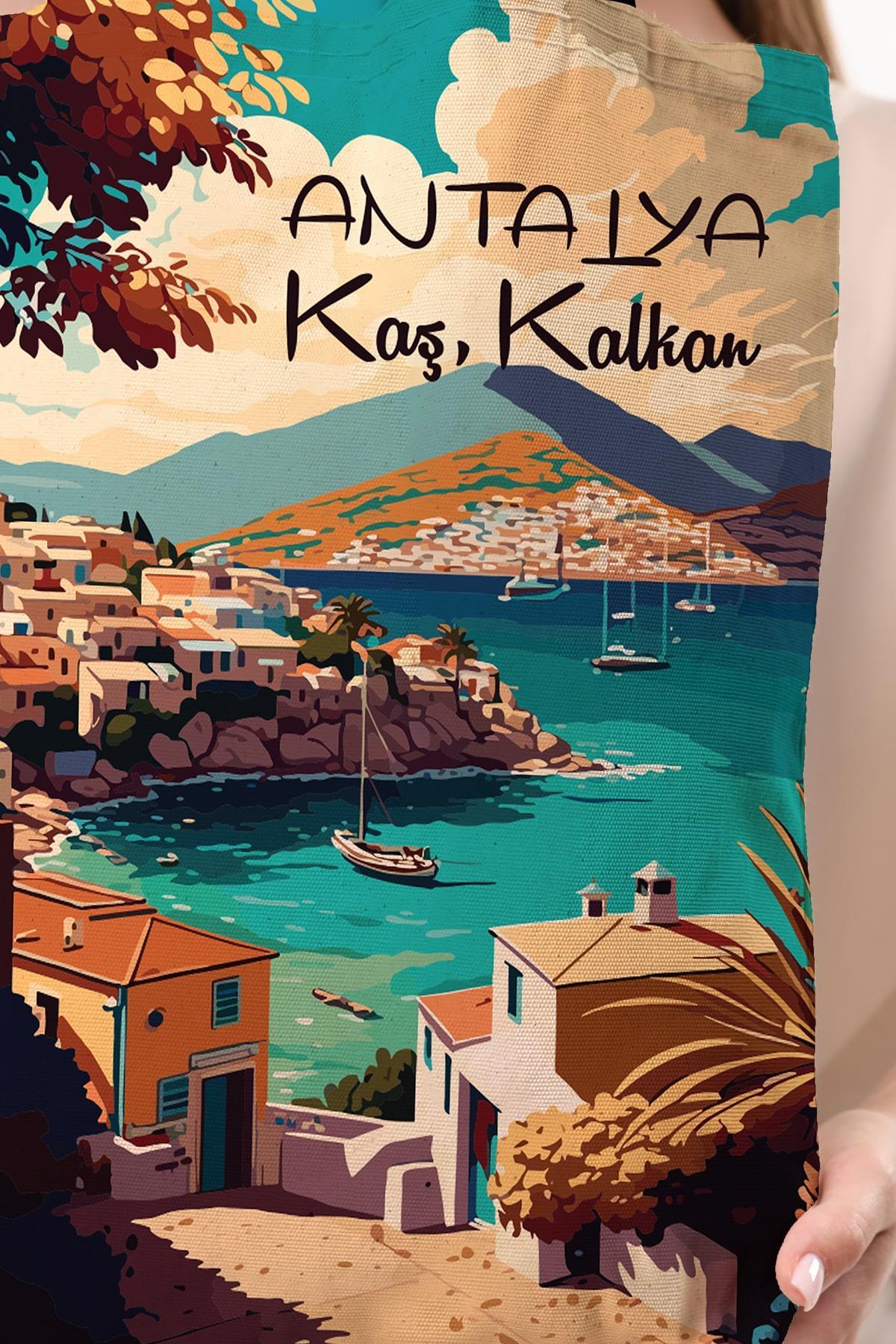 Kanvas Antalya Kaş Baskılı Bez Çanta