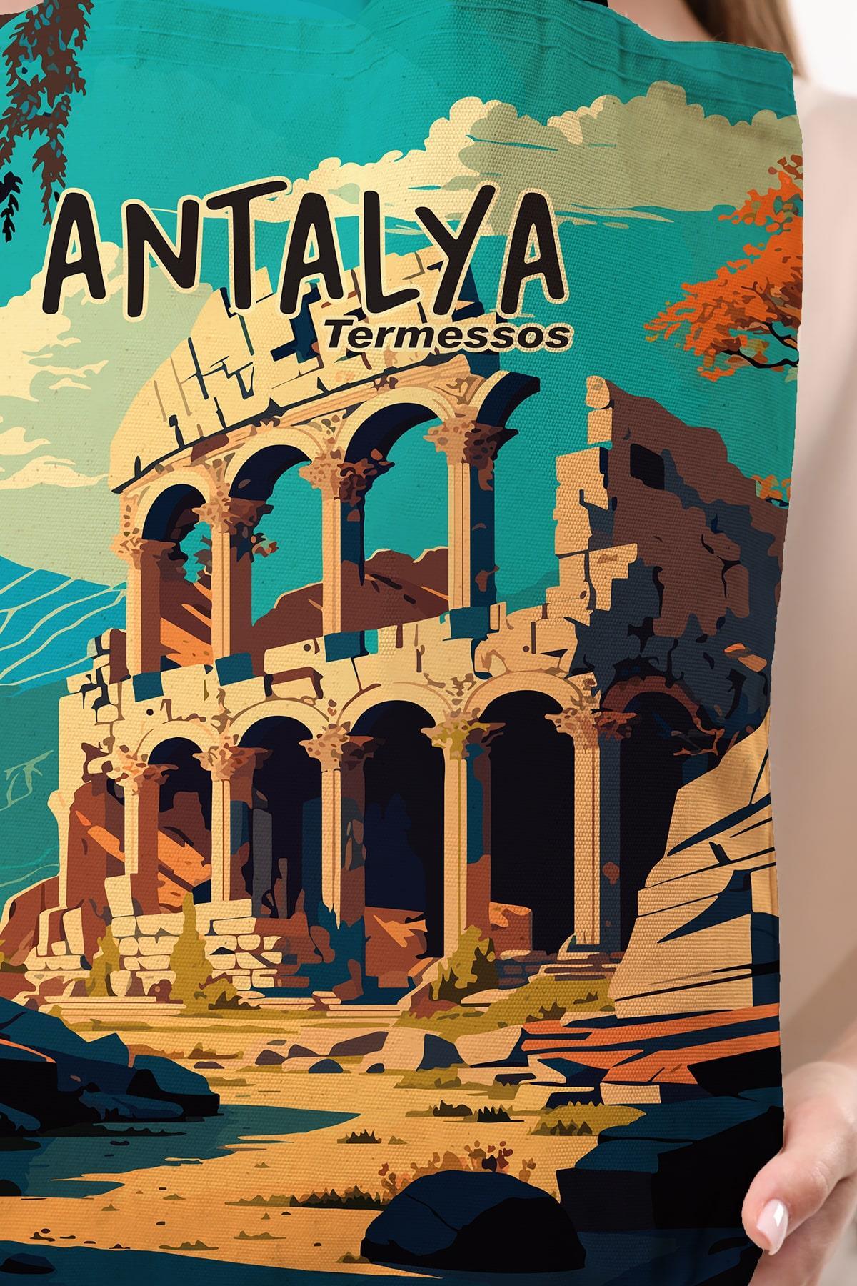 Kanvas Antalya Termessos Baskılı Bez Çanta