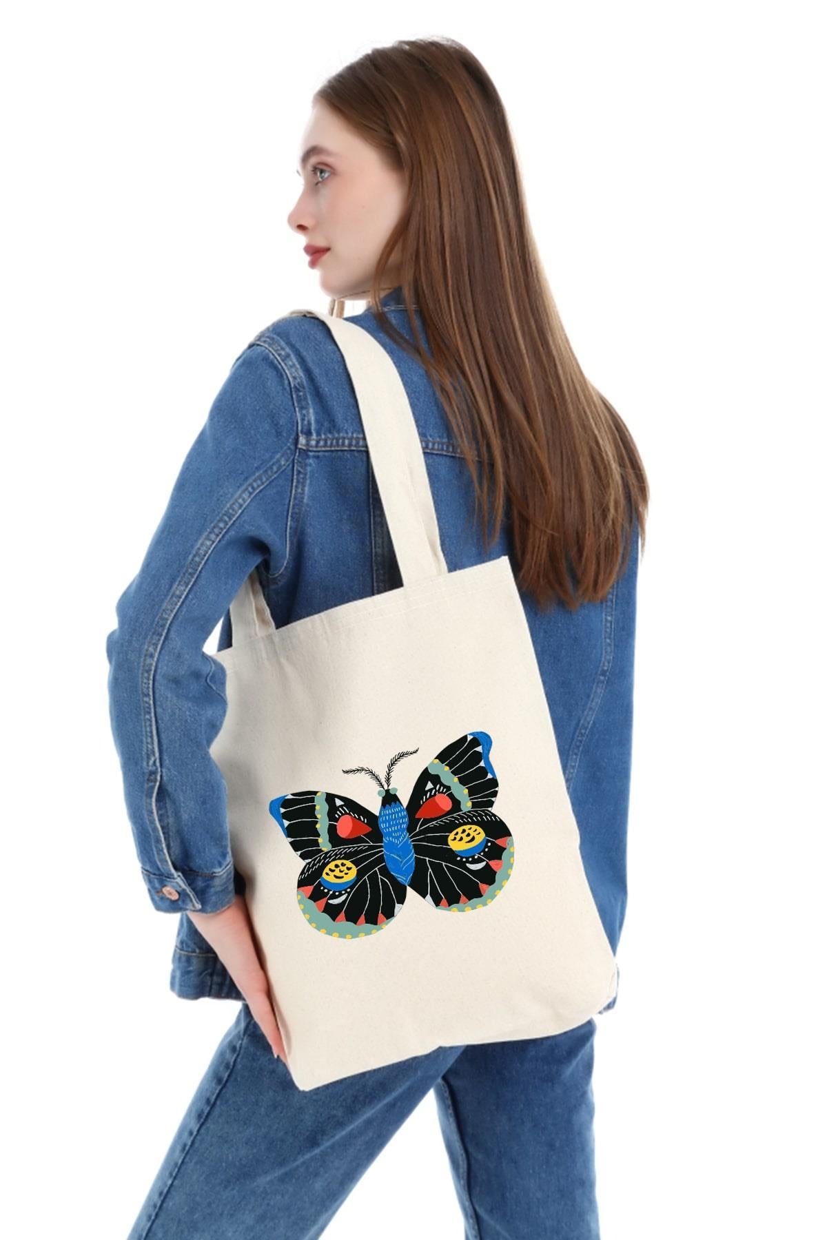 Kanvas Butterfly Baskılı Bez Çanta