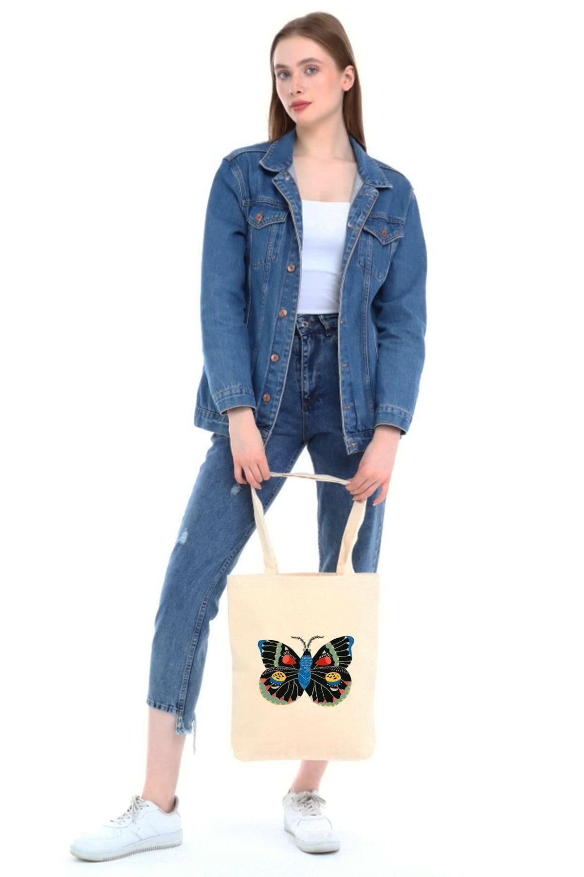 Kanvas Butterfly Baskılı Bez Çanta