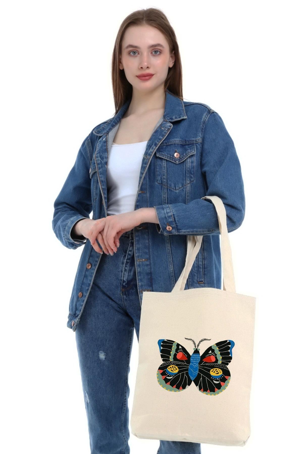 Kanvas Butterfly Baskılı Bez Çanta