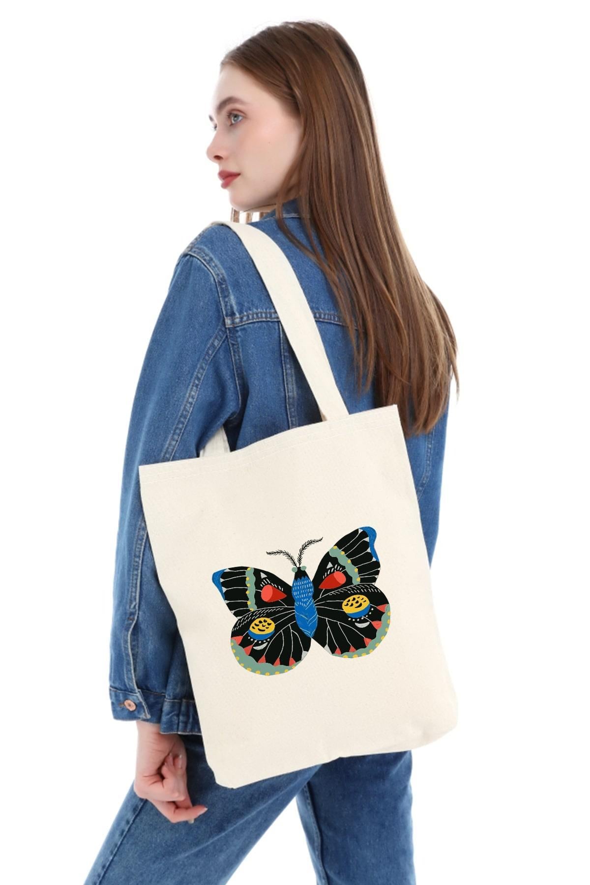 Kanvas Butterfly Baskılı Bez Çanta