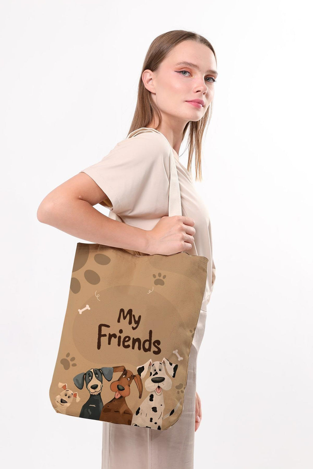 Kanvas Arkadaş Köpekler Baskılı Bez Çanta