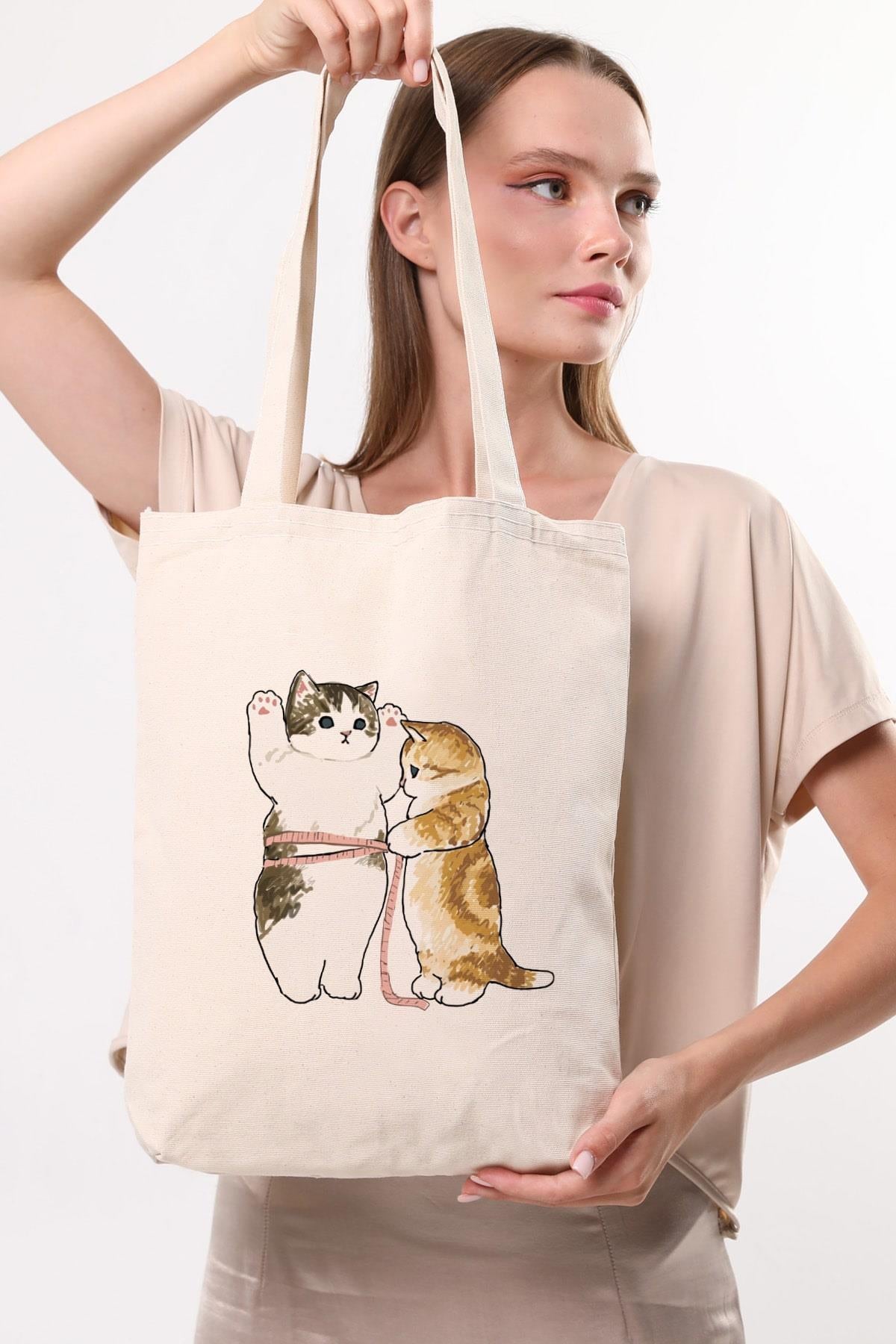 Kanvas Cats Size Baskılı Bez Çanta