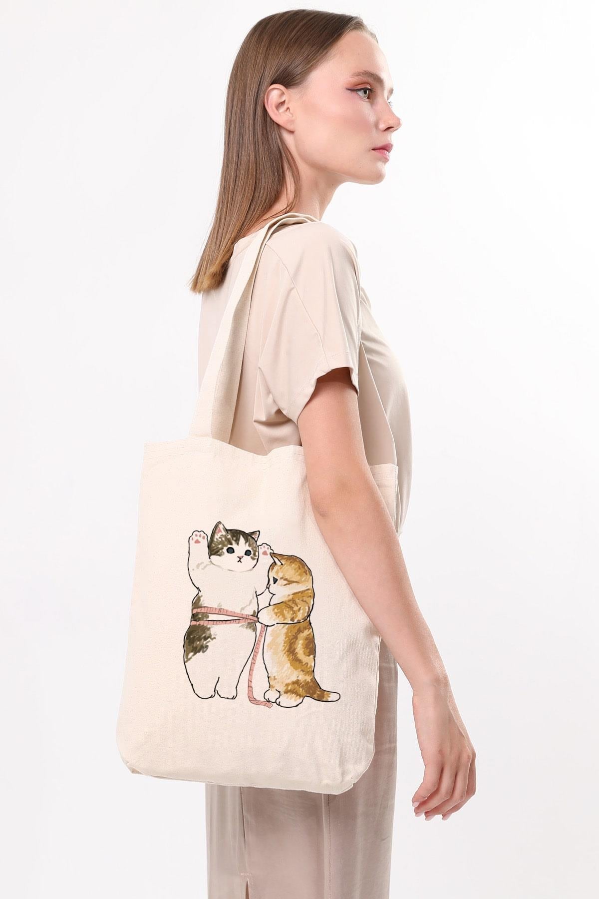 Kanvas Cats Size Baskılı Bez Çanta