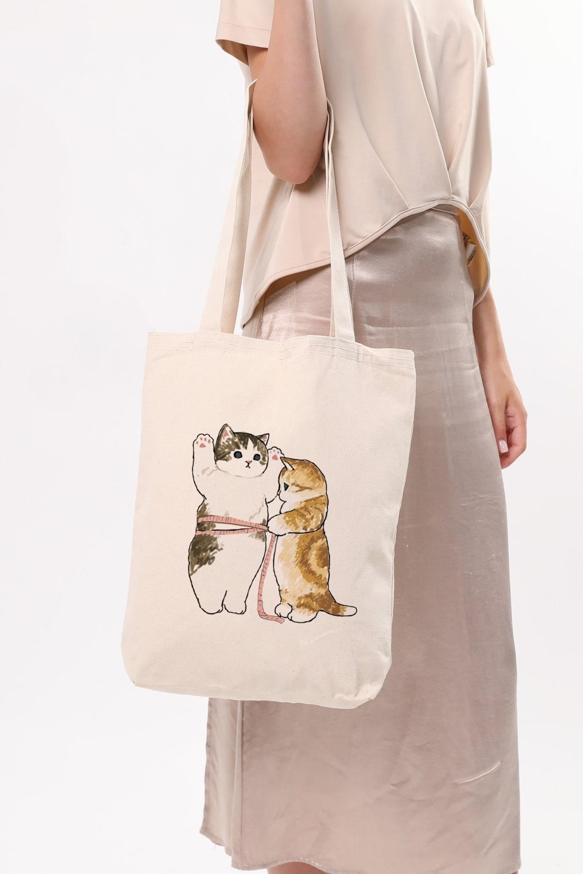 Kanvas Cats Size Baskılı Bez Çanta