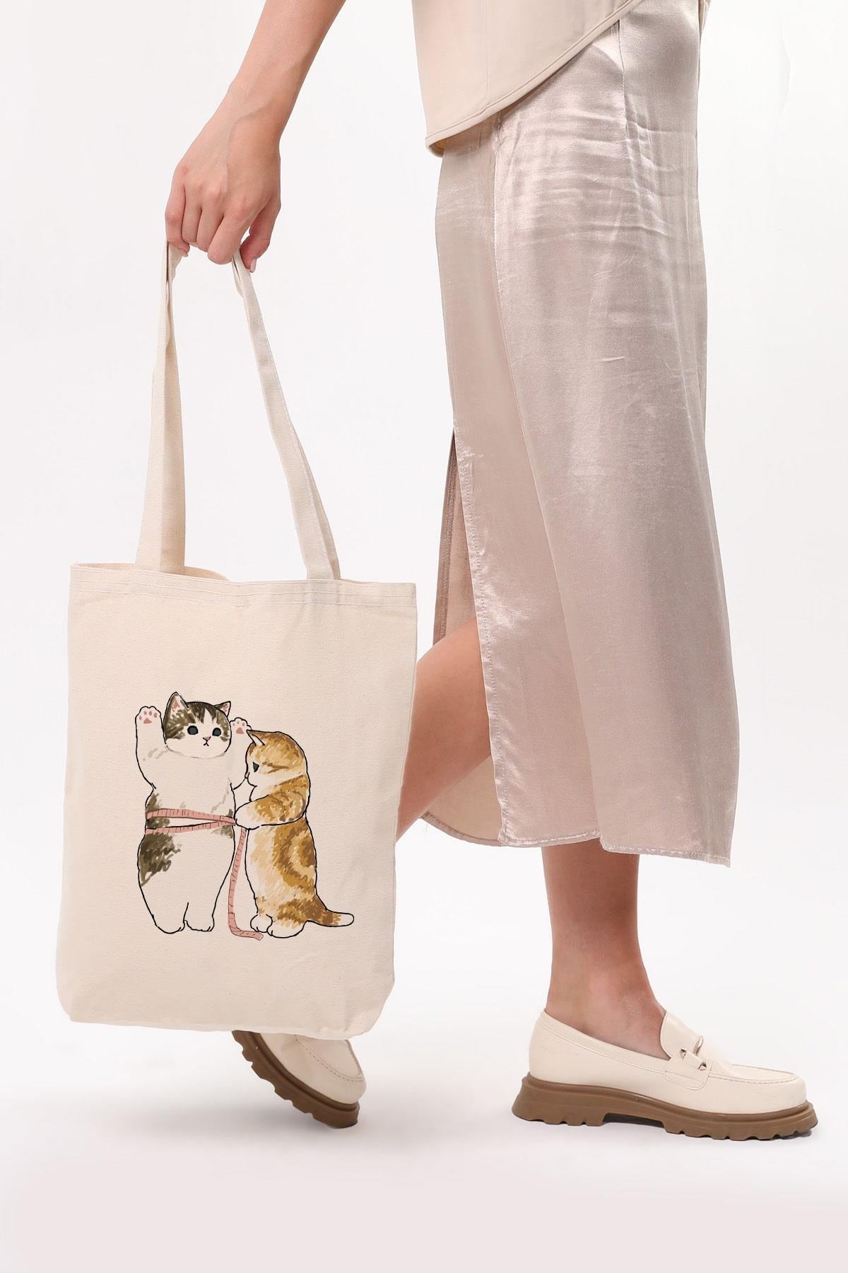Kanvas Cats Size Baskılı Bez Çanta