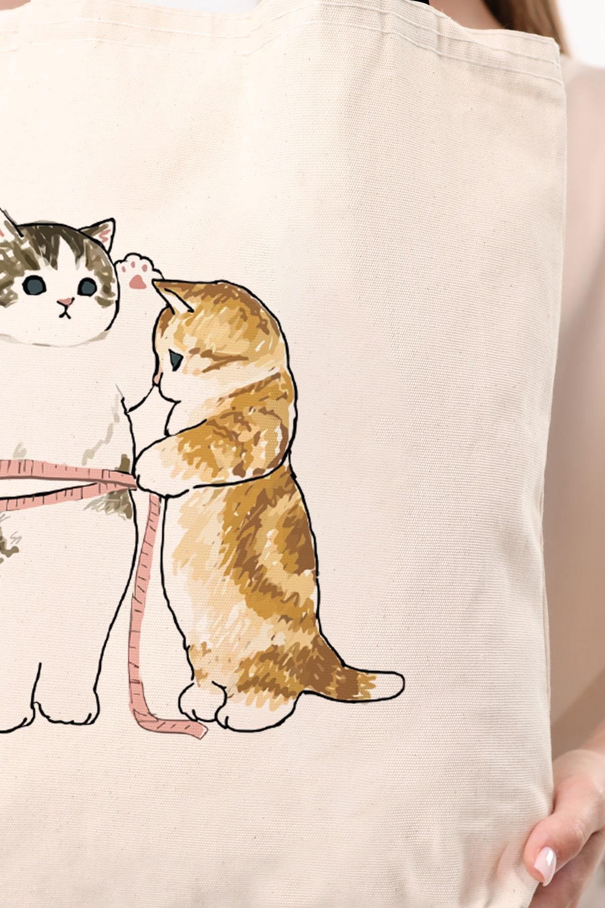 Kanvas Cats Size Baskılı Bez Çanta