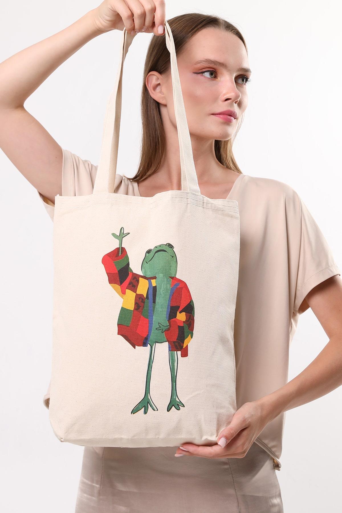 Kanvas Ceketli Kurbağa Bez Çanta