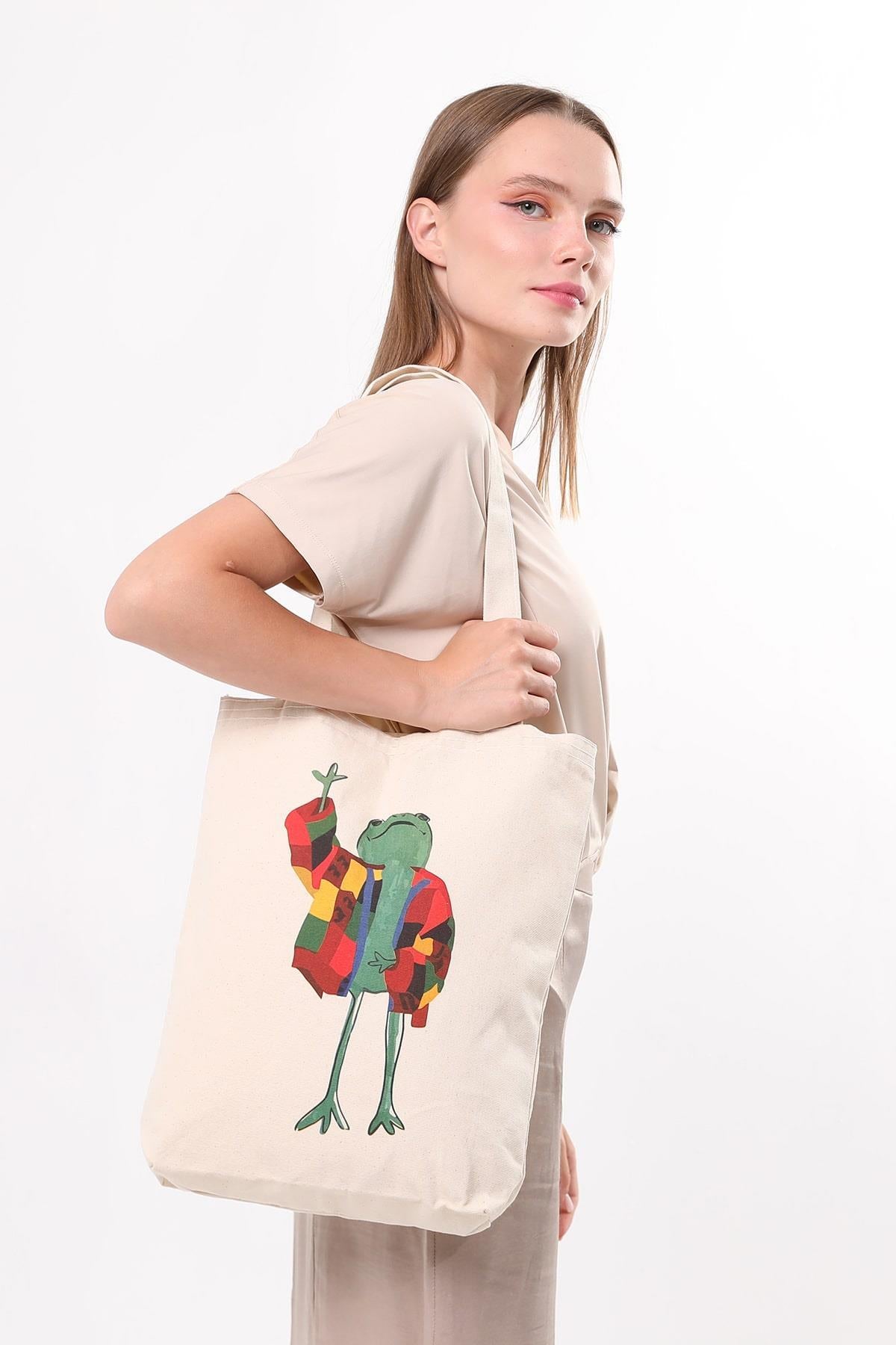 Kanvas Ceketli Kurbağa Bez Çanta