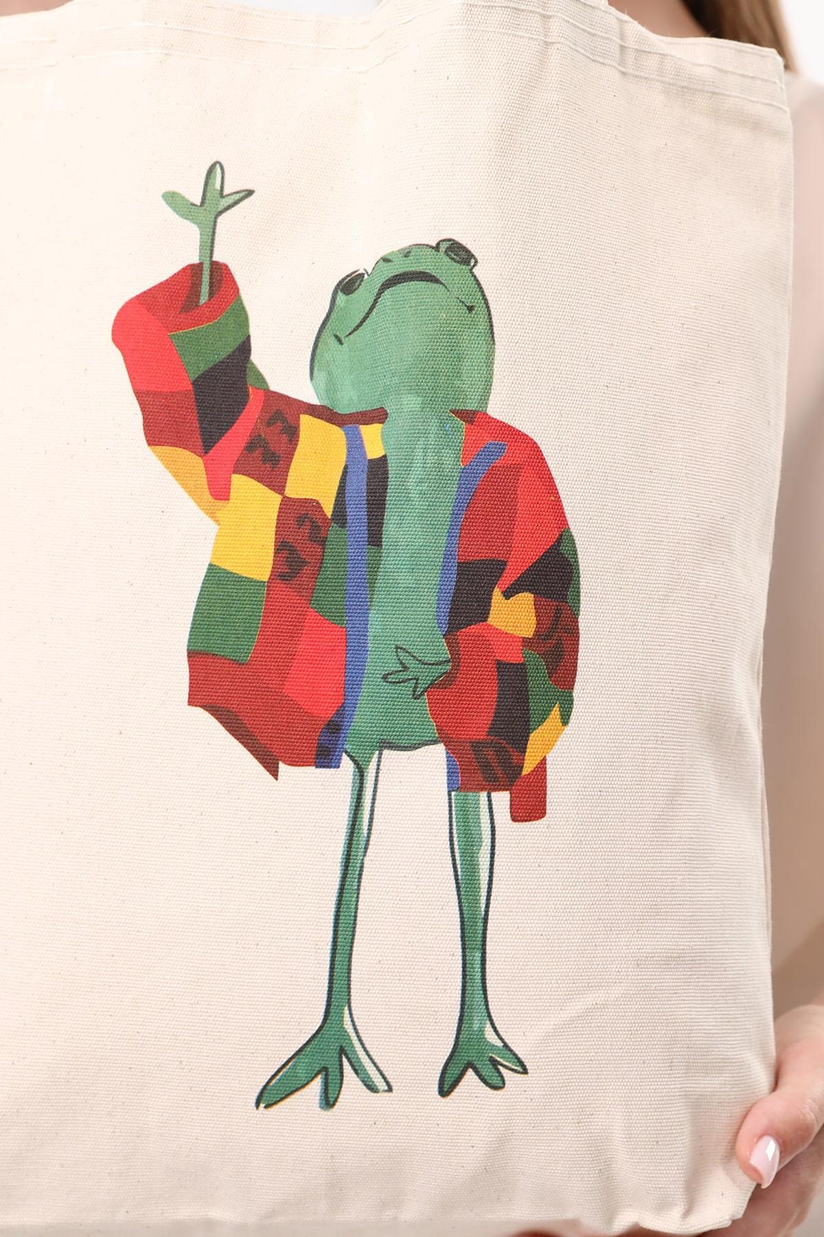 Kanvas Ceketli Kurbağa Bez Çanta