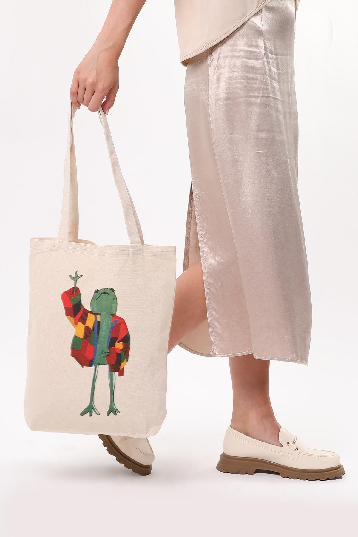 Kanvas Ceketli Kurbağa Bez Çanta