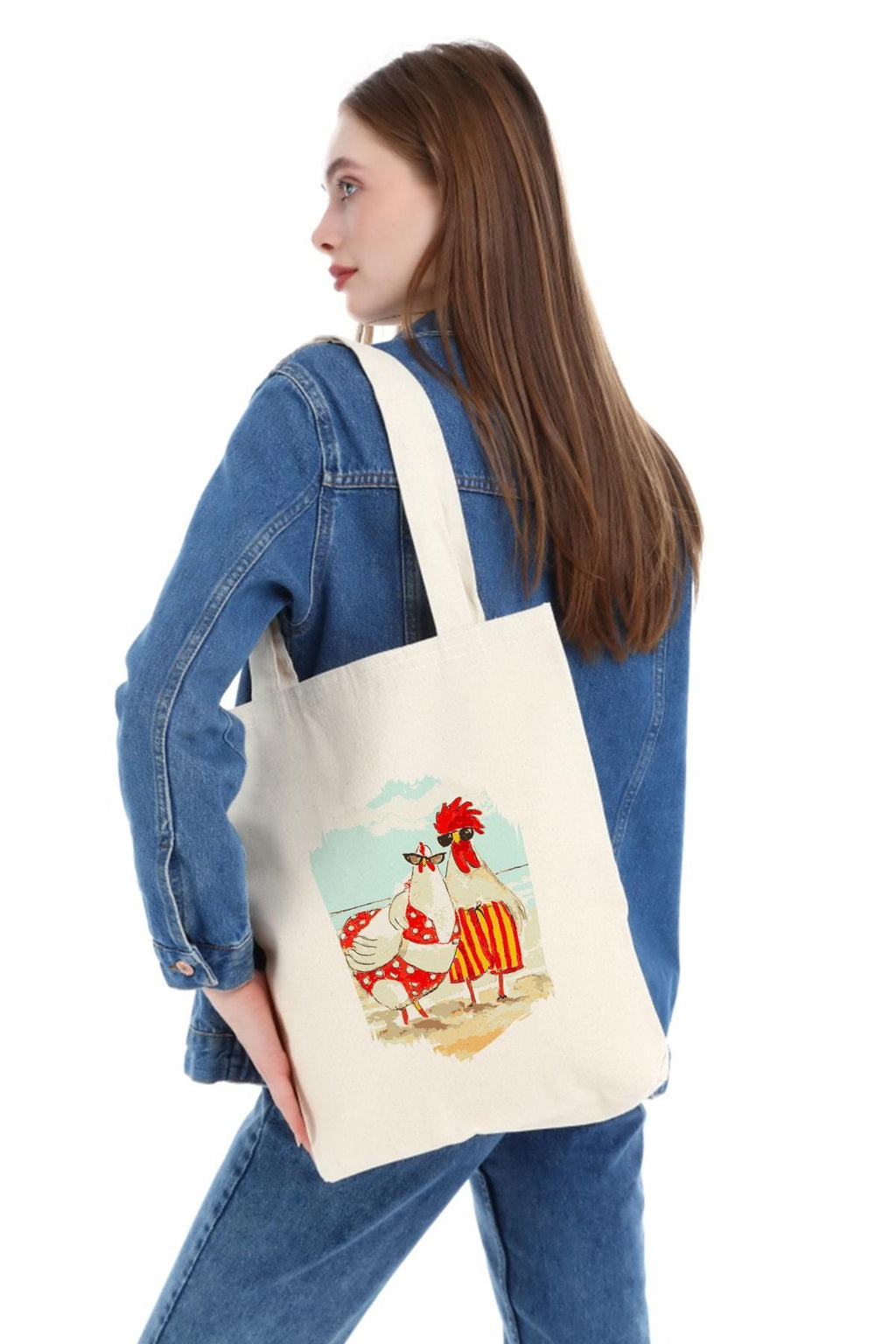 Kanvas Chicken Summer Photo Baskılı Bez Çanta