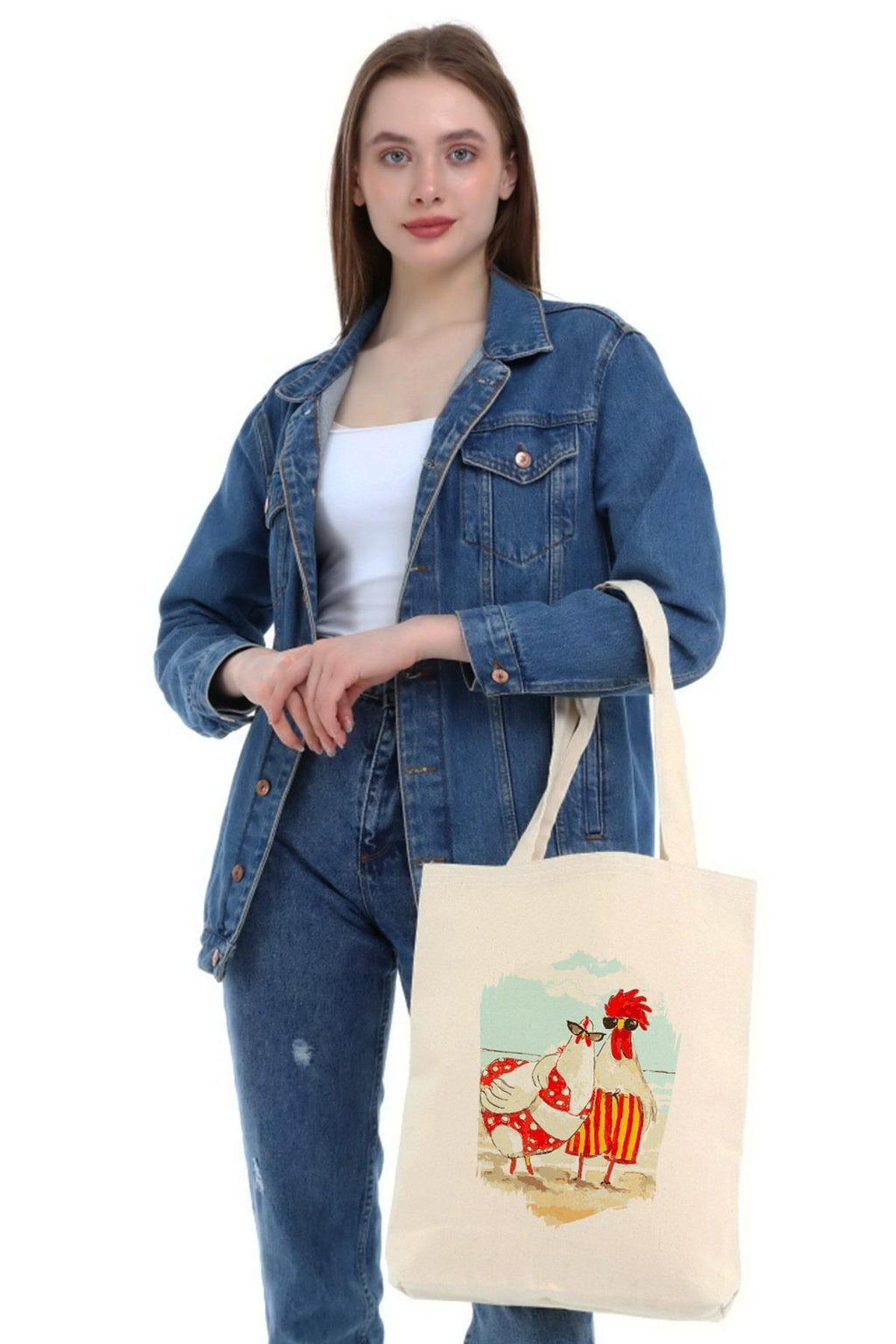 Kanvas Chicken Summer Photo Baskılı Bez Çanta