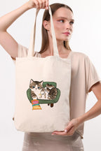 Kanvas Cips Yiyen Kedi Bez Çanta C1616
