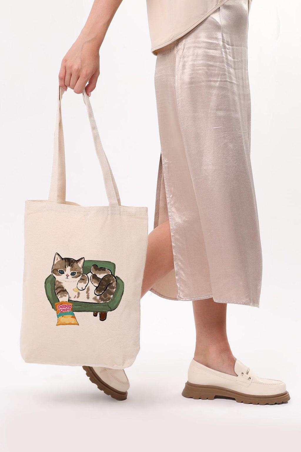 Kanvas Cips Yiyen Kedi Bez Çanta C1616