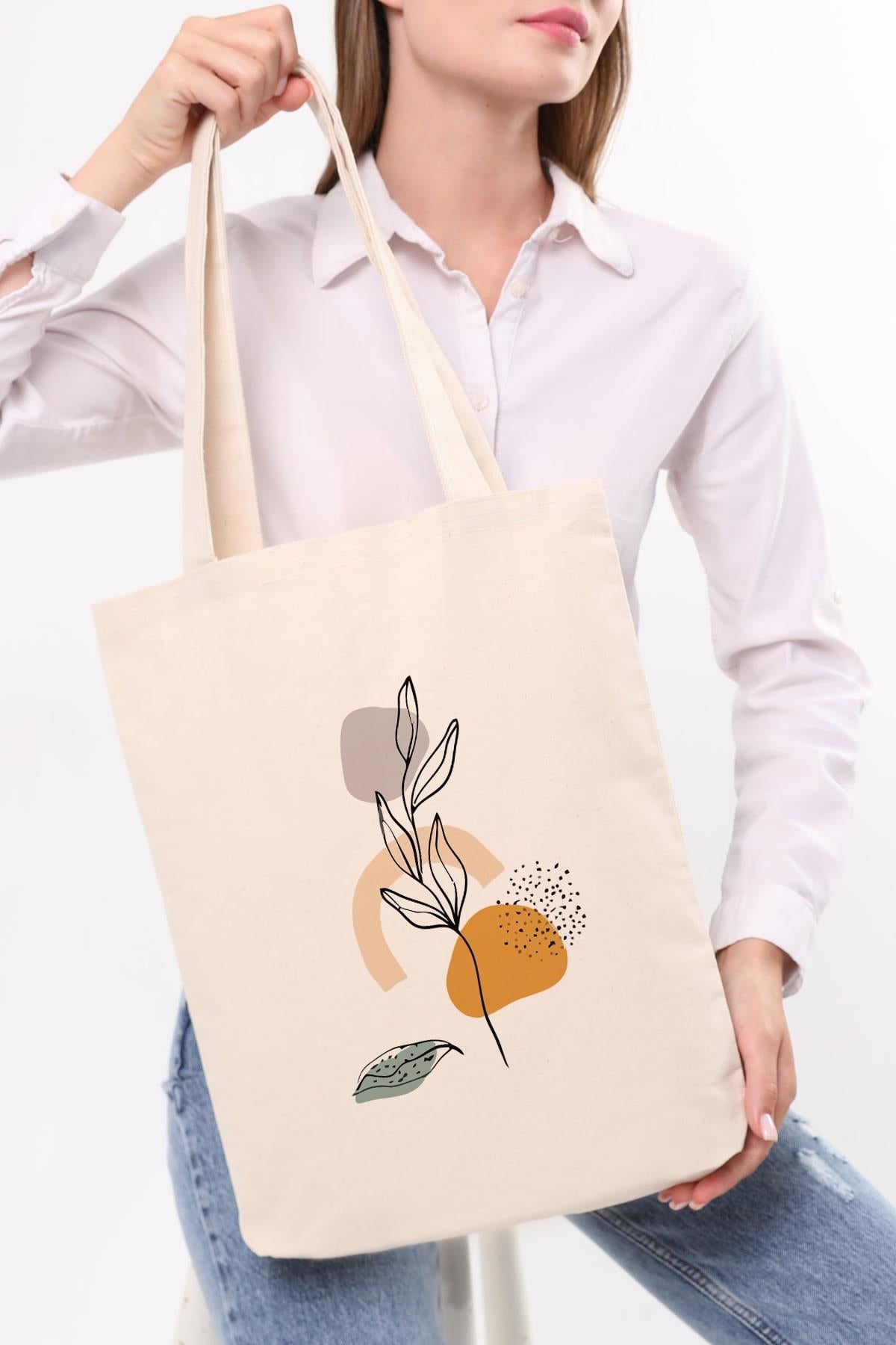 Kanvas Draw Art Flower Baskılı Bez Çanta