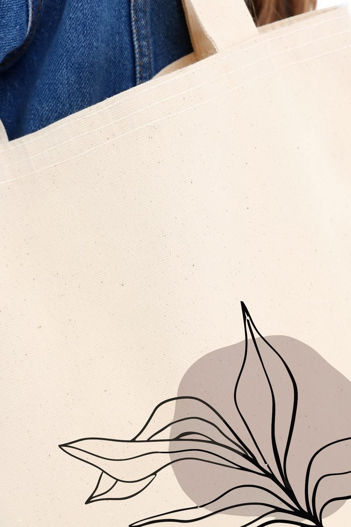 Kanvas Draw Cream Flower Baskılı Bez Çanta