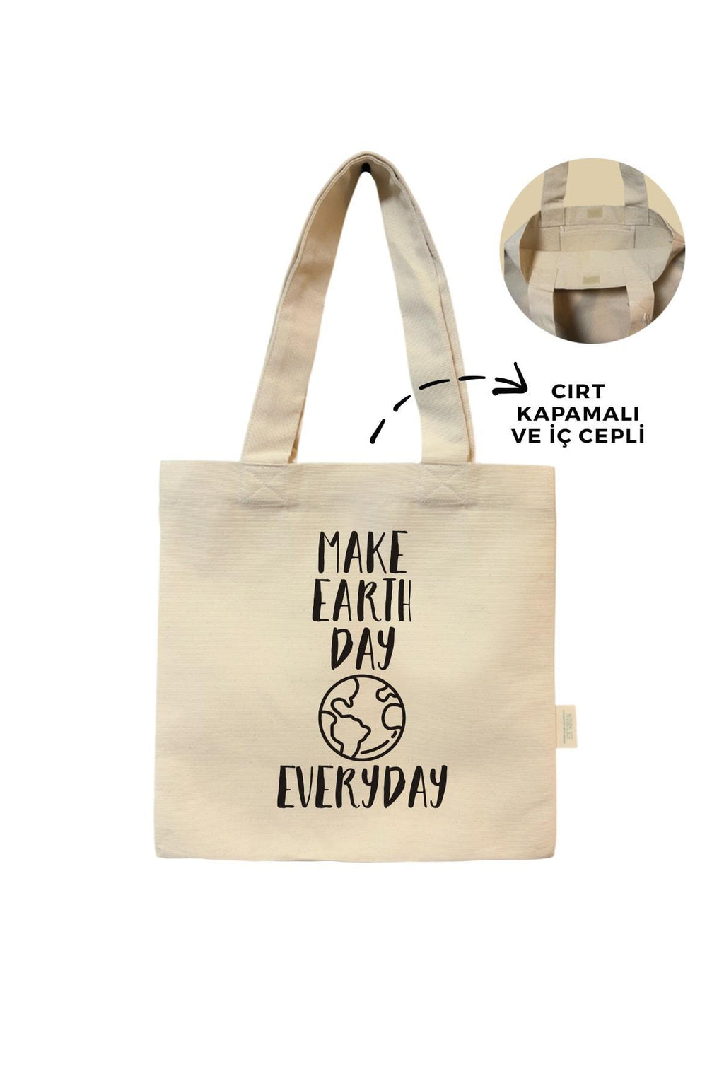 Kanvas Make Earth Day Every Day Baskılı Cırtlı Çanta