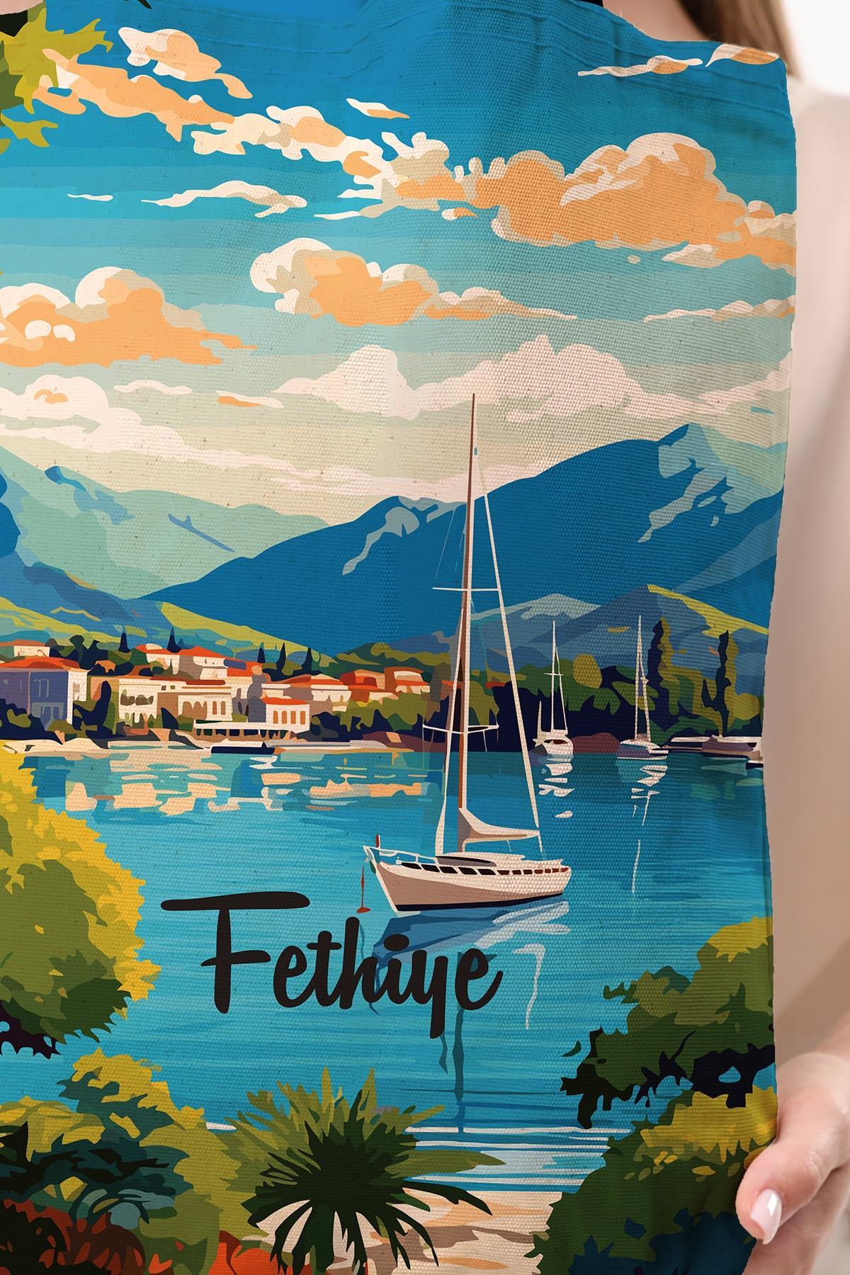 Kanvas Fethiye Baskılı Bez Çanta