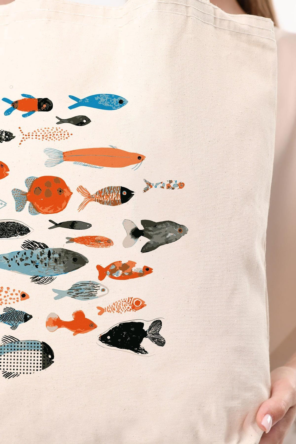 Kanvas Fishes Baskılı Bez Çanta