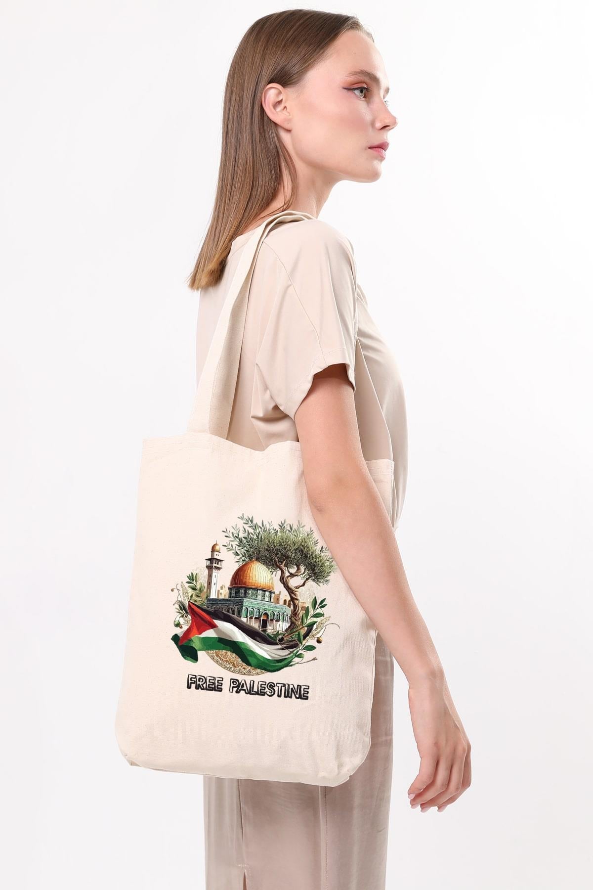 Kanvas Free Palestine Baskılı Bez Çanta