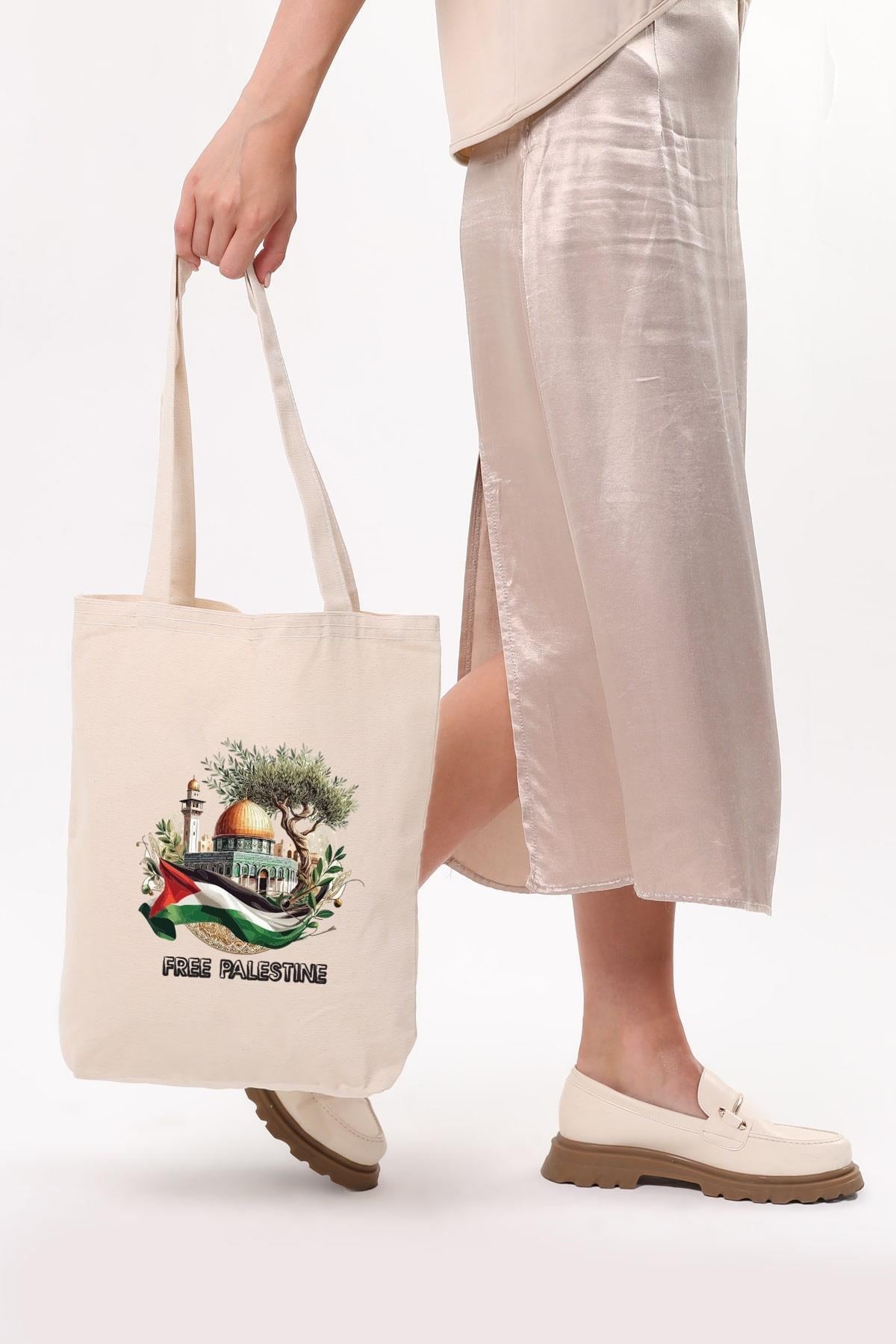 Kanvas Free Palestine Baskılı Bez Çanta