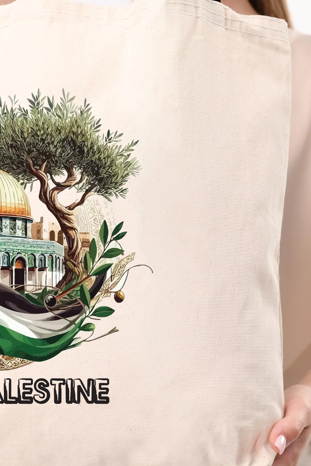 Kanvas Free Palestine Baskılı Bez Çanta