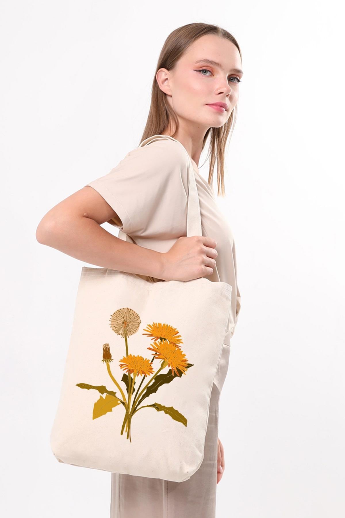 Kanvas Great Yellow Flower Baskılı Bez Çanta
