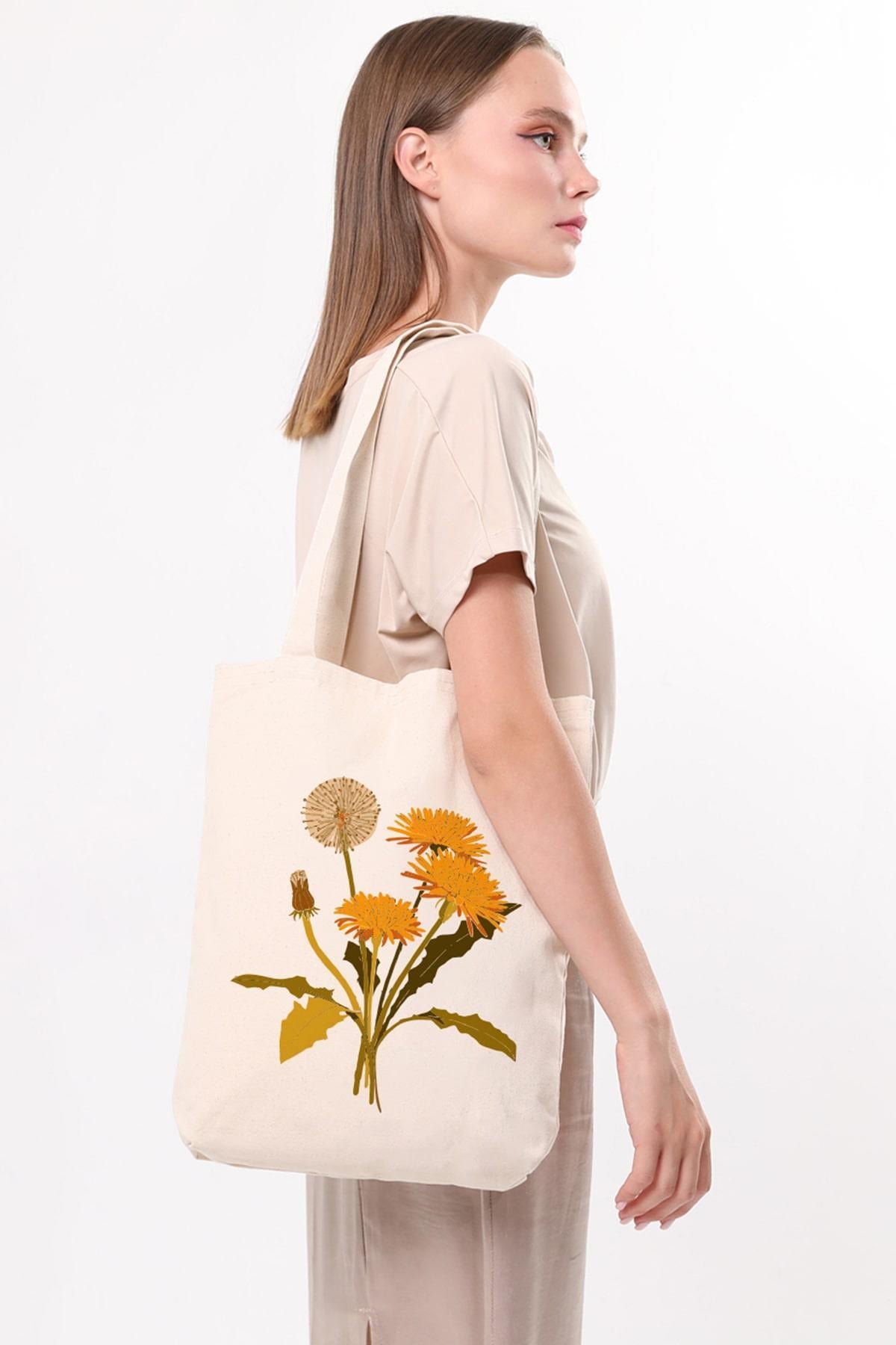 Kanvas Great Yellow Flower Baskılı Bez Çanta