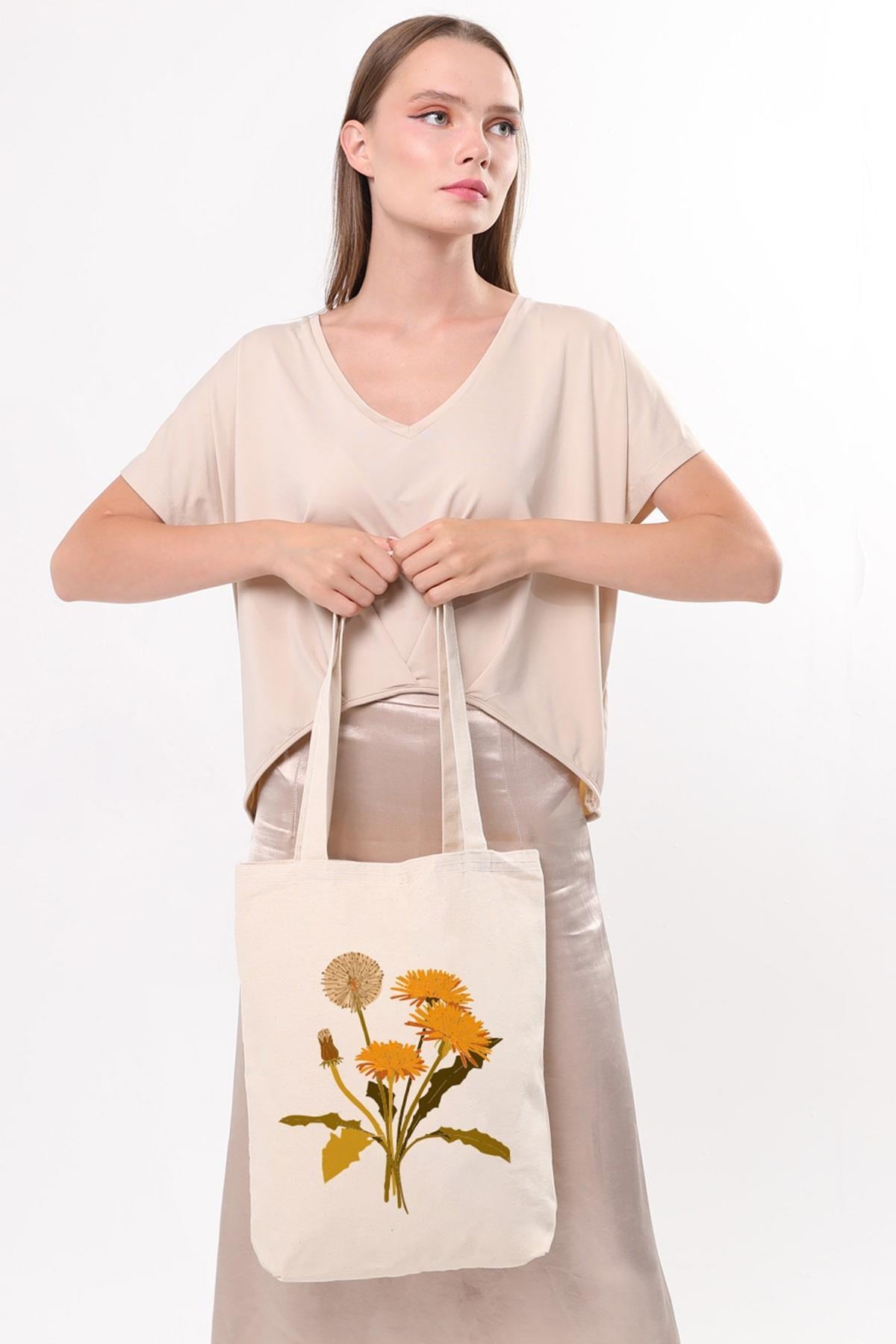 Kanvas Great Yellow Flower Baskılı Bez Çanta