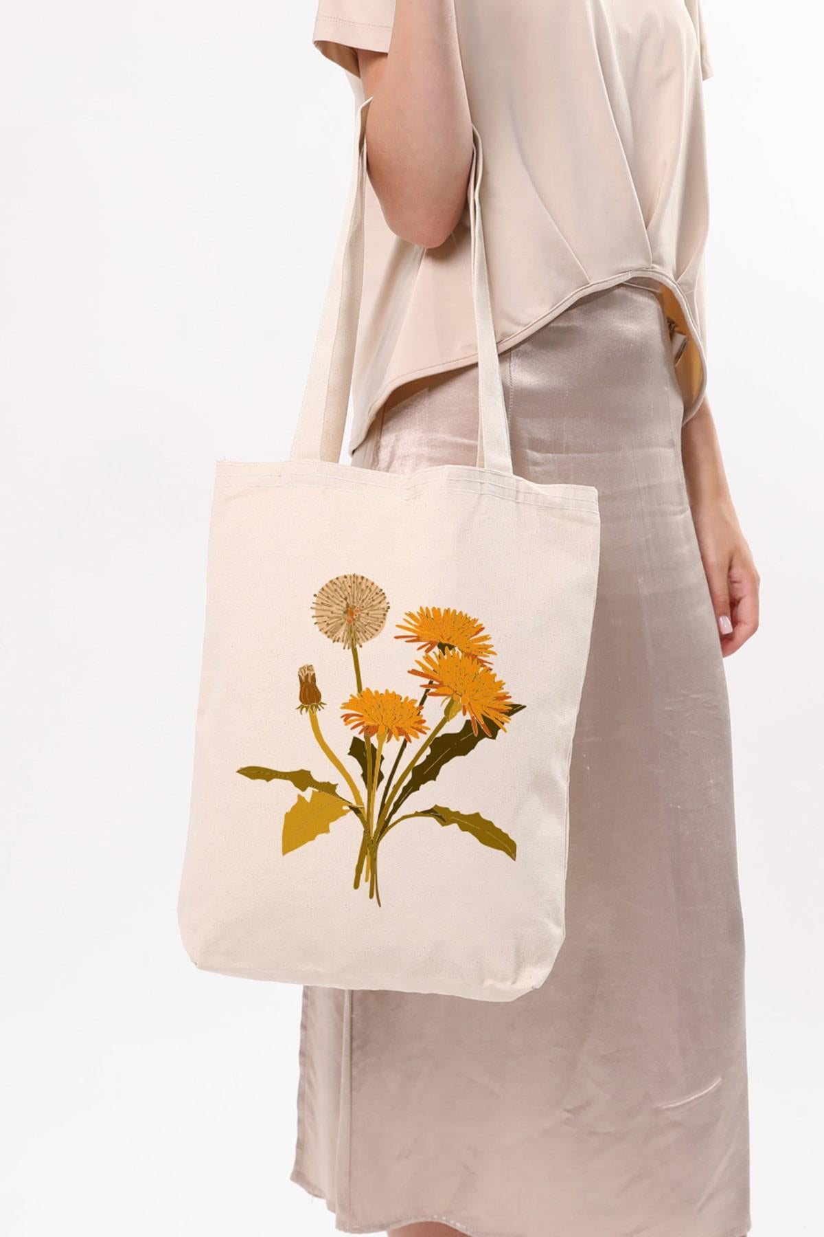 Kanvas Great Yellow Flower Baskılı Bez Çanta