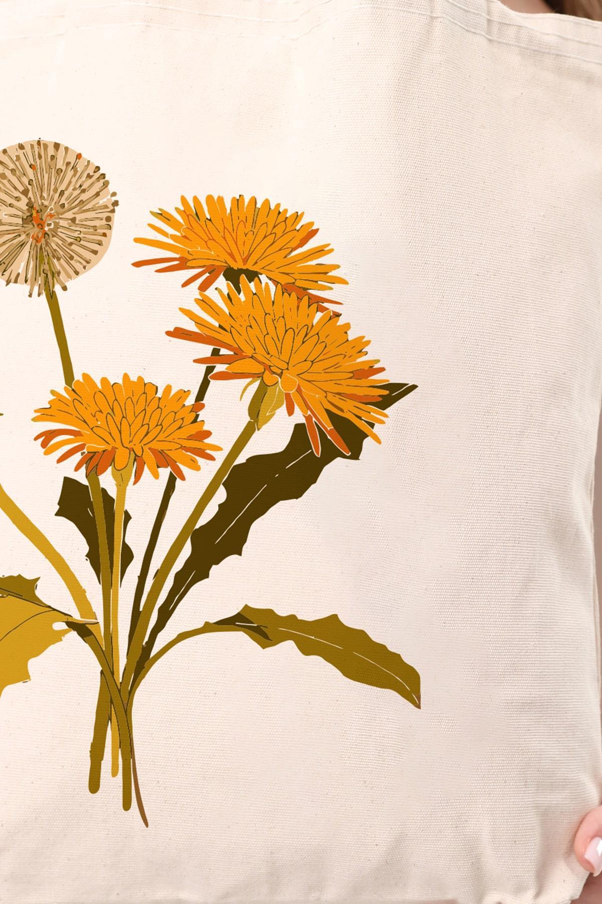 Kanvas Great Yellow Flower Baskılı Bez Çanta