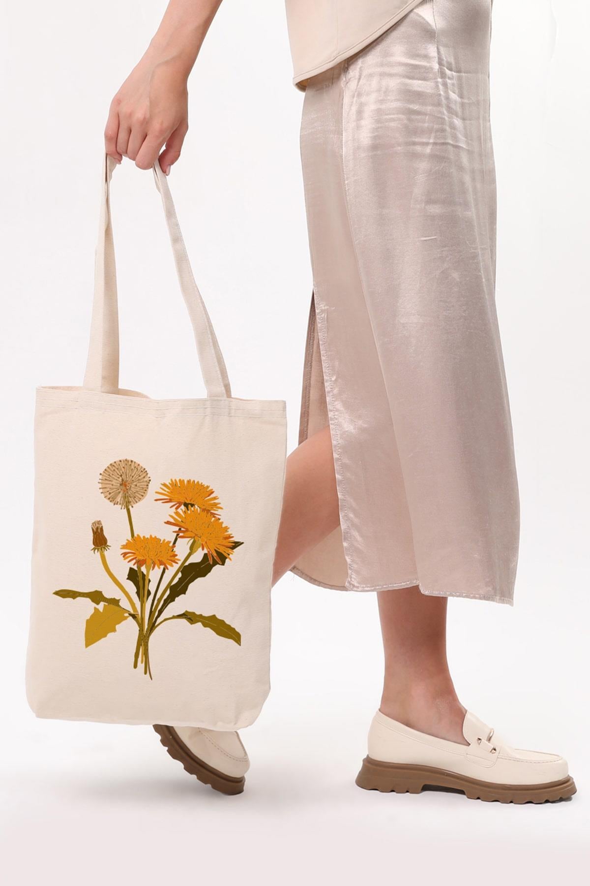 Kanvas Great Yellow Flower Baskılı Bez Çanta