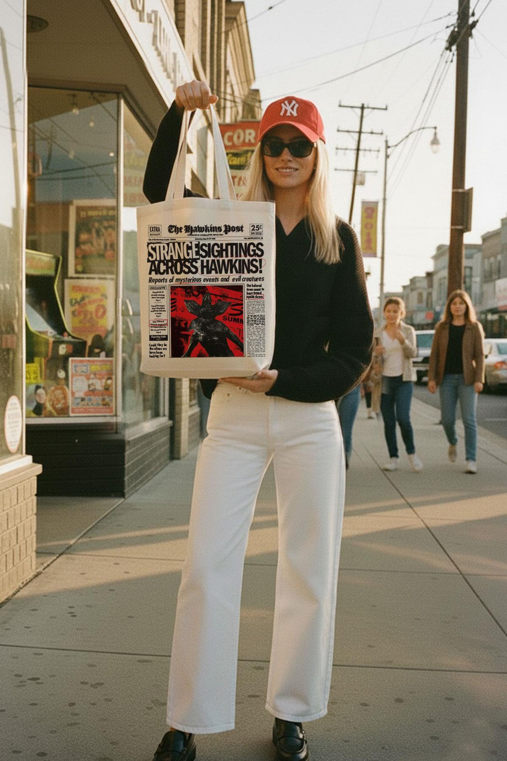 Strangr Thngs Temalı Kanvas Bez Omuz Çantası – 35x40 cm, 300 gr Kalın Kumaş, Özel Tasarım Tote Çanta