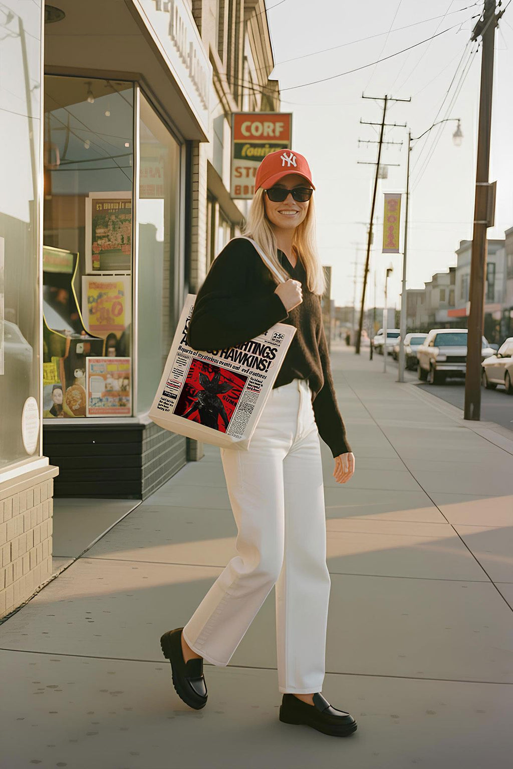 Strangr Thngs Temalı Kanvas Bez Omuz Çantası – 35x40 cm, 300 gr Kalın Kumaş, Özel Tasarım Tote Çanta