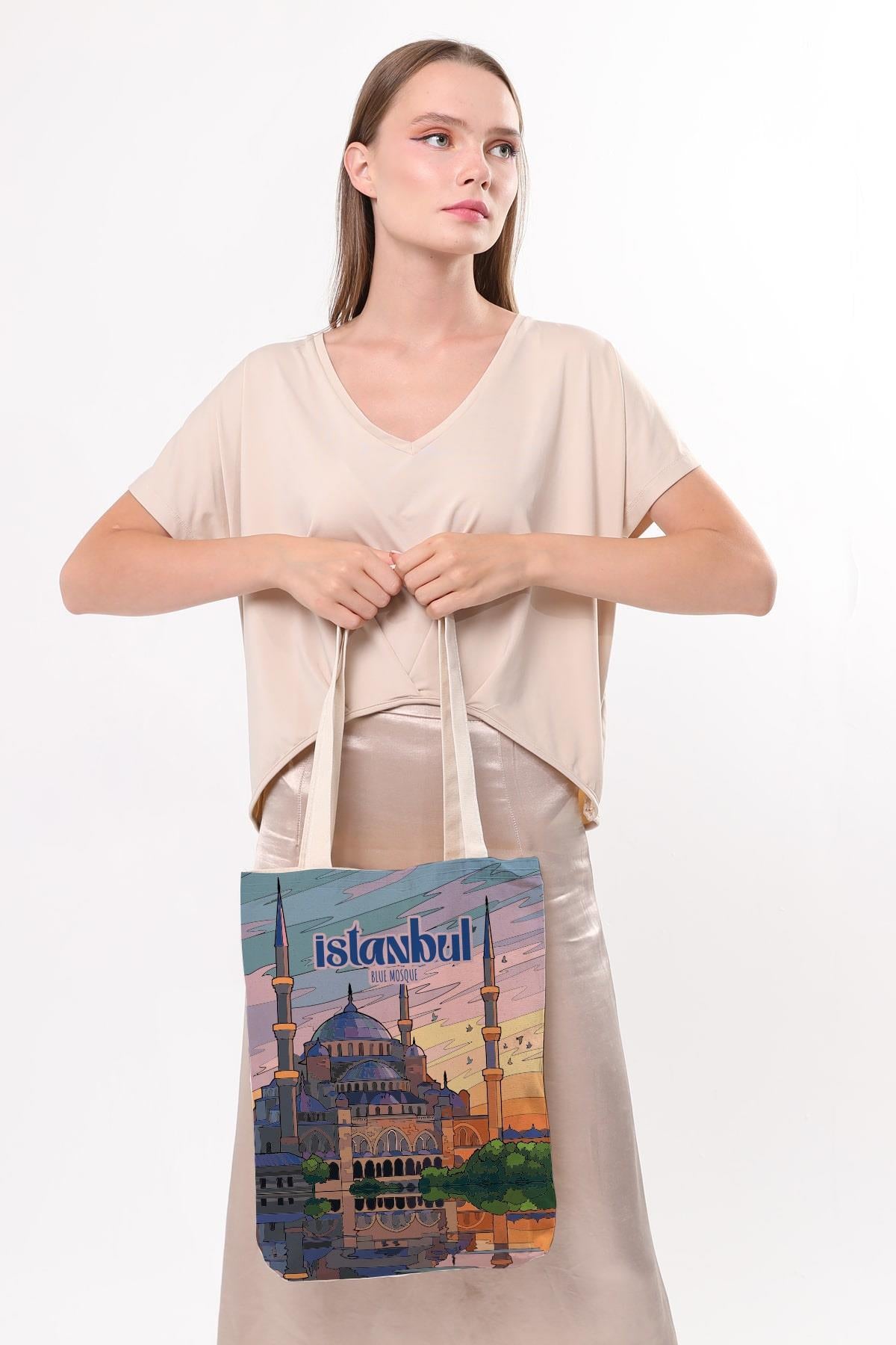 Kanvas İstanbul Blue Mosque Baskılı Bez Çanta