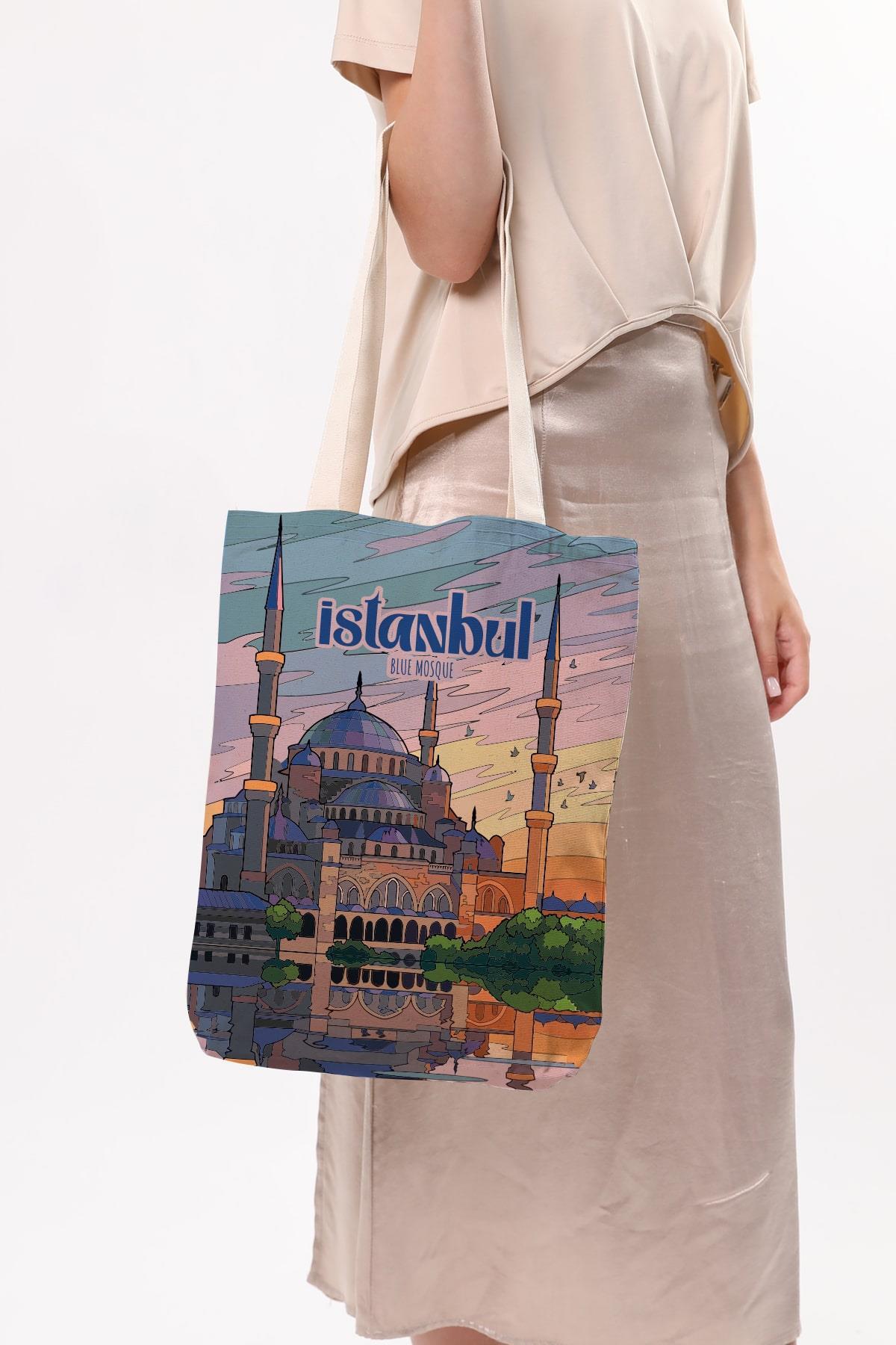 Kanvas İstanbul Blue Mosque Baskılı Bez Çanta