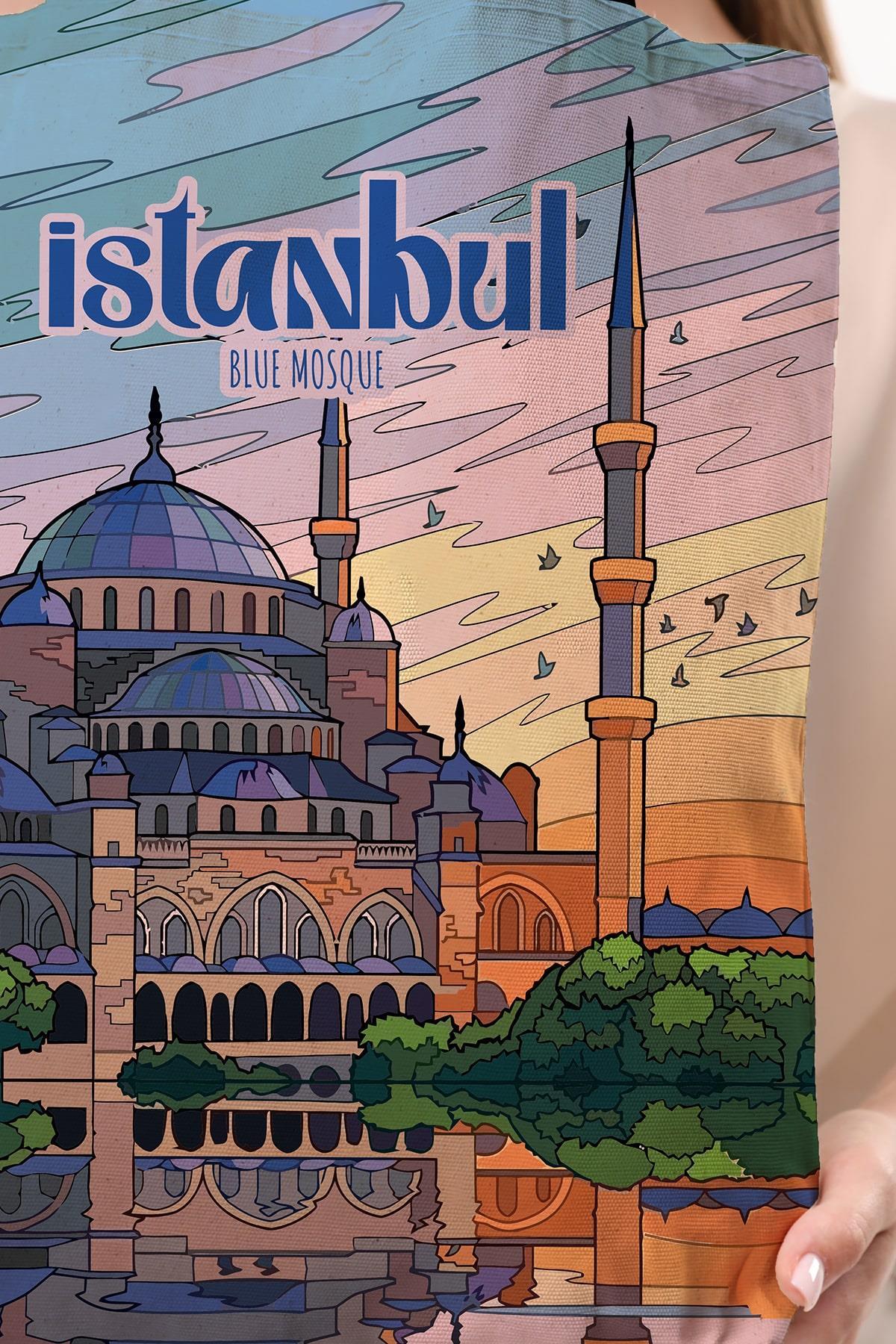 Kanvas İstanbul Blue Mosque Baskılı Bez Çanta