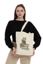 Kanvas Kitap Okuyan Kedi Bez Çanta C0557