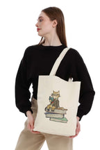 Kanvas Kitap Okuyan Kedi Bez Çanta C0557