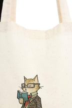 Kanvas Kitap Okuyan Kedi Bez Çanta C0557